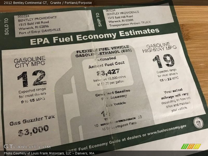 Granite / Portland/Porpoise 2012 Bentley Continental GT