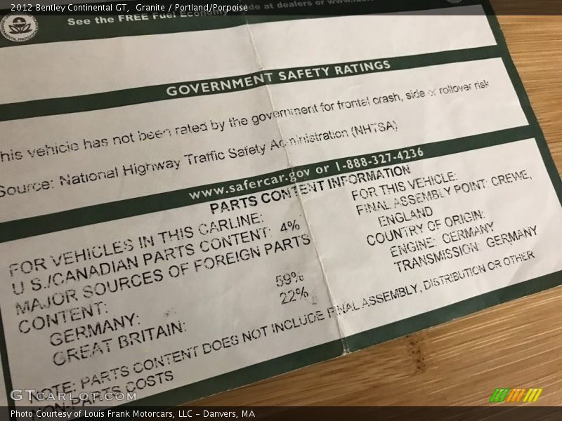 Granite / Portland/Porpoise 2012 Bentley Continental GT