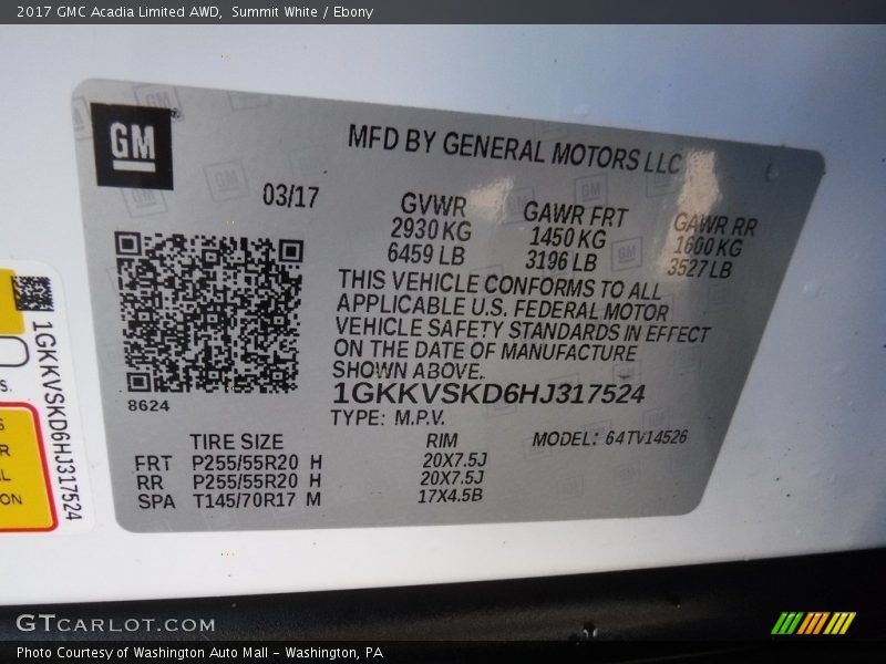 Summit White / Ebony 2017 GMC Acadia Limited AWD