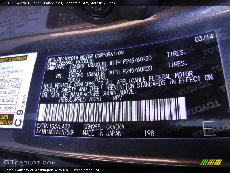 Magnetic Gray Metallic / Black 2014 Toyota 4Runner Limited 4x4