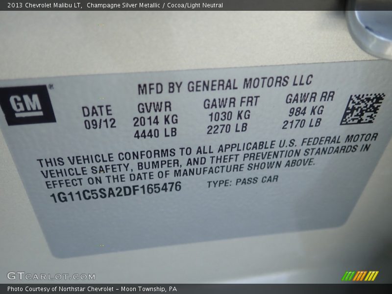 Champagne Silver Metallic / Cocoa/Light Neutral 2013 Chevrolet Malibu LT