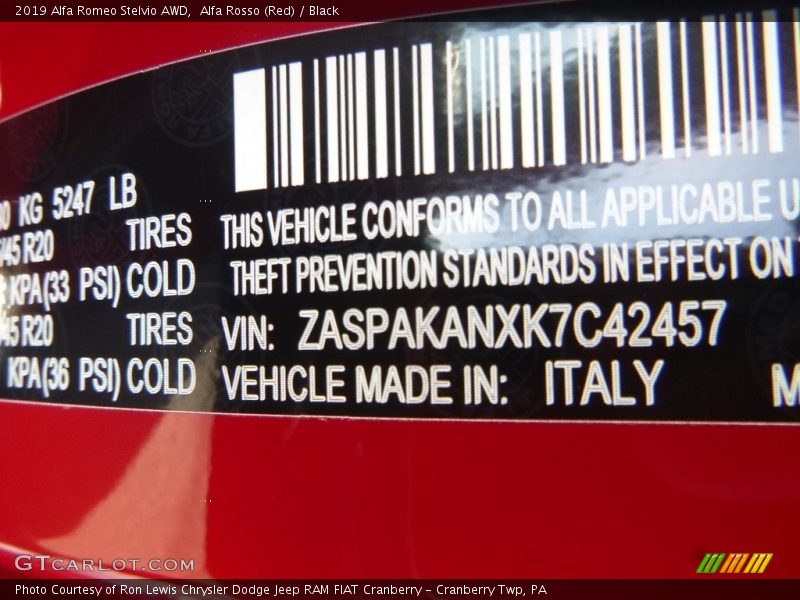 Alfa Rosso (Red) / Black 2019 Alfa Romeo Stelvio AWD