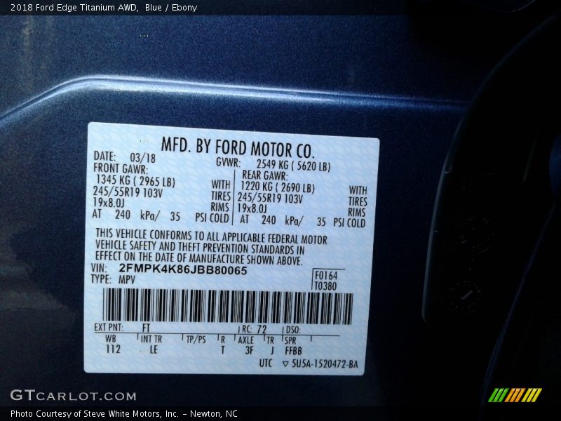 Blue / Ebony 2018 Ford Edge Titanium AWD