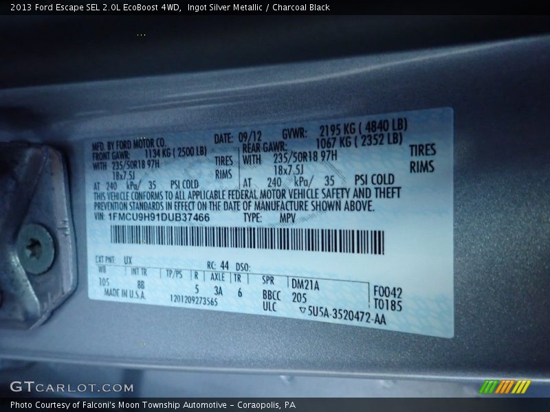 Ingot Silver Metallic / Charcoal Black 2013 Ford Escape SEL 2.0L EcoBoost 4WD