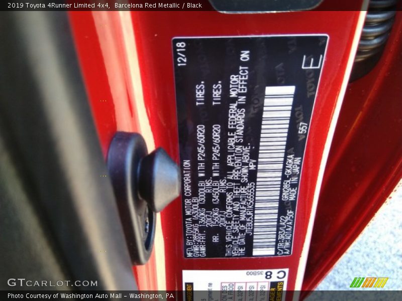 Barcelona Red Metallic / Black 2019 Toyota 4Runner Limited 4x4