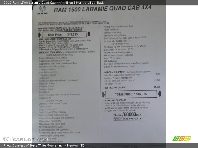 Billett Silver Metallic / Black 2019 Ram 1500 Laramie Quad Cab 4x4