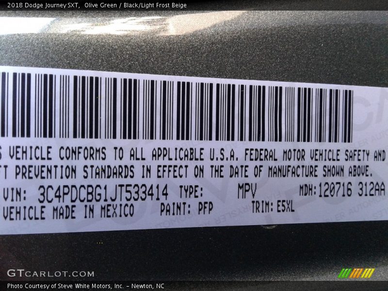 Olive Green / Black/Light Frost Beige 2018 Dodge Journey SXT