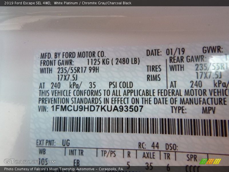 White Platinum / Chromite Gray/Charcoal Black 2019 Ford Escape SEL 4WD