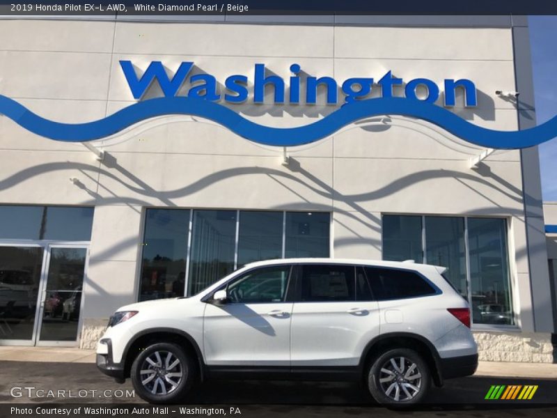 White Diamond Pearl / Beige 2019 Honda Pilot EX-L AWD