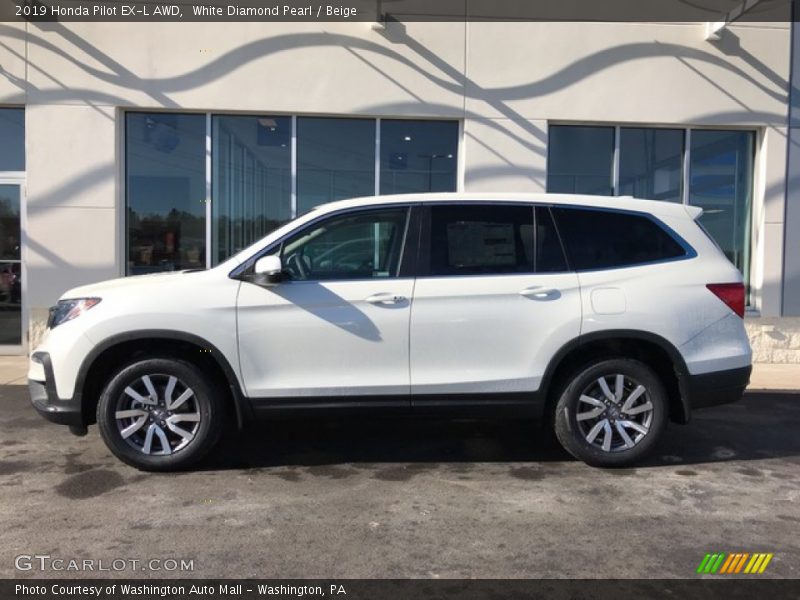 White Diamond Pearl / Beige 2019 Honda Pilot EX-L AWD