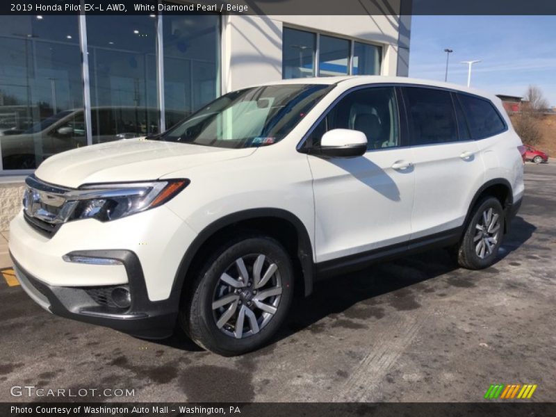 White Diamond Pearl / Beige 2019 Honda Pilot EX-L AWD