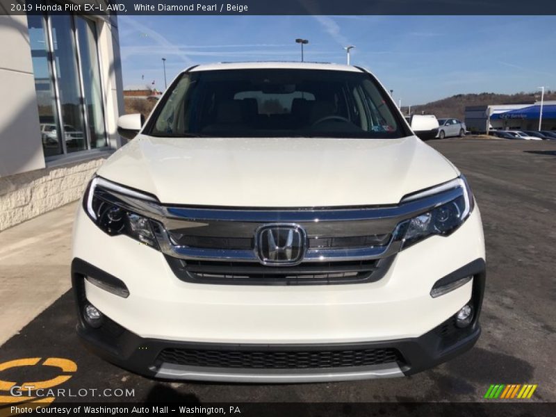 White Diamond Pearl / Beige 2019 Honda Pilot EX-L AWD