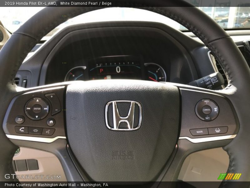 White Diamond Pearl / Beige 2019 Honda Pilot EX-L AWD