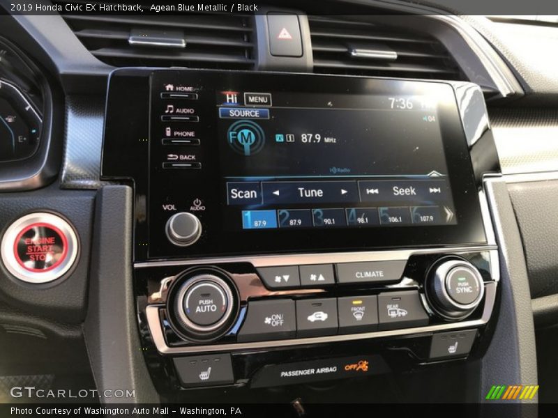 Agean Blue Metallic / Black 2019 Honda Civic EX Hatchback