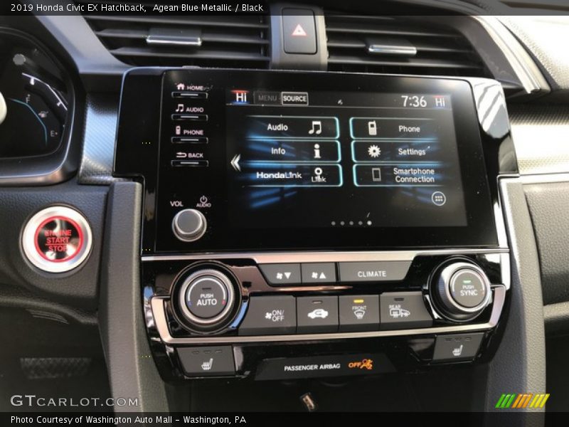 Agean Blue Metallic / Black 2019 Honda Civic EX Hatchback