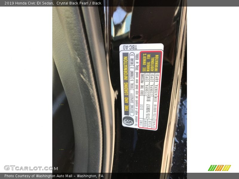 Crystal Black Pearl / Black 2019 Honda Civic EX Sedan