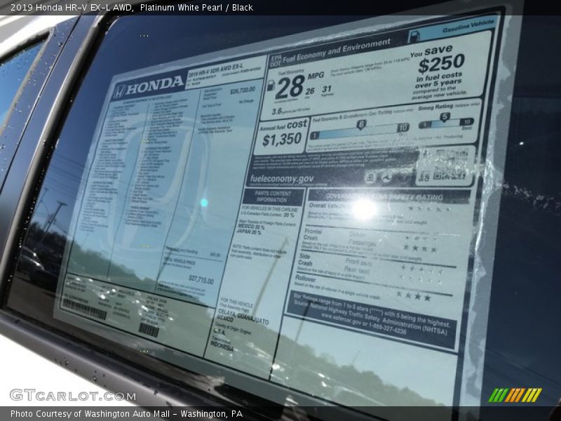 Platinum White Pearl / Black 2019 Honda HR-V EX-L AWD