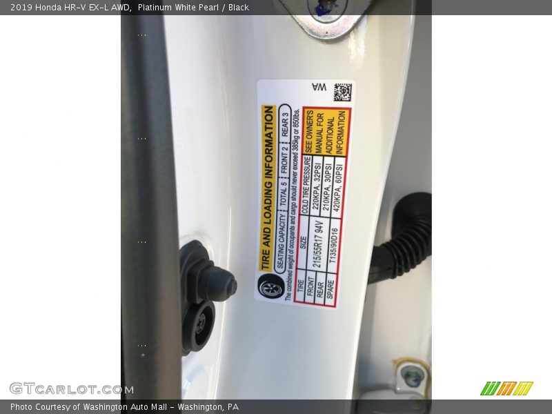 Platinum White Pearl / Black 2019 Honda HR-V EX-L AWD