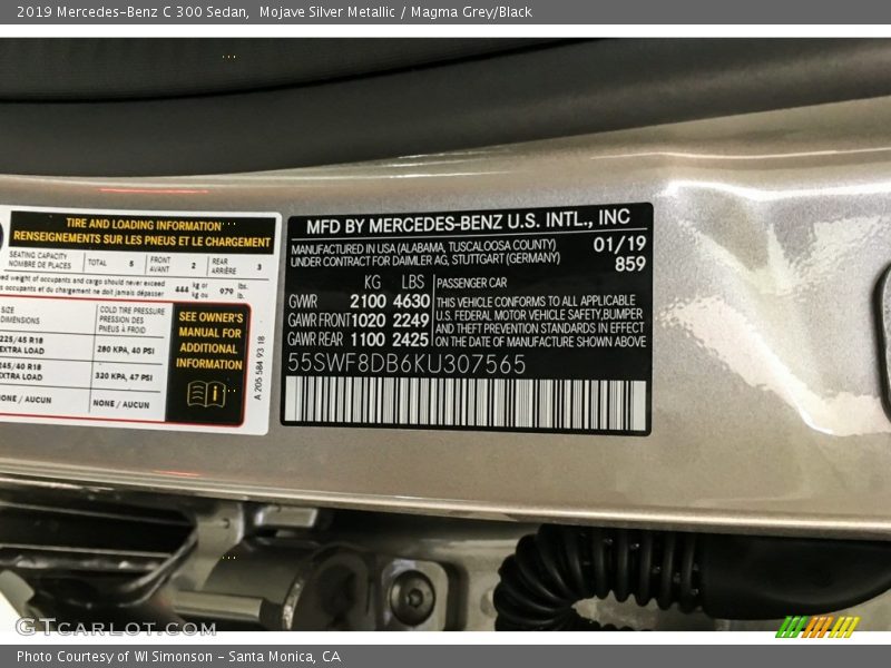 Mojave Silver Metallic / Magma Grey/Black 2019 Mercedes-Benz C 300 Sedan