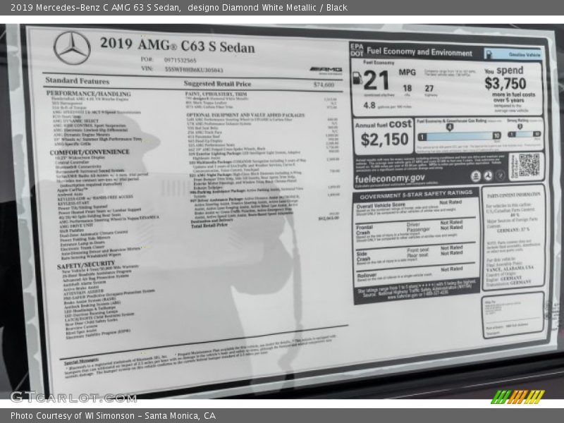  2019 C AMG 63 S Sedan Window Sticker