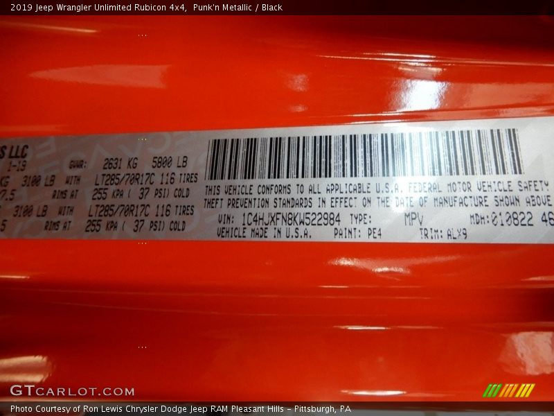 Punk'n Metallic / Black 2019 Jeep Wrangler Unlimited Rubicon 4x4