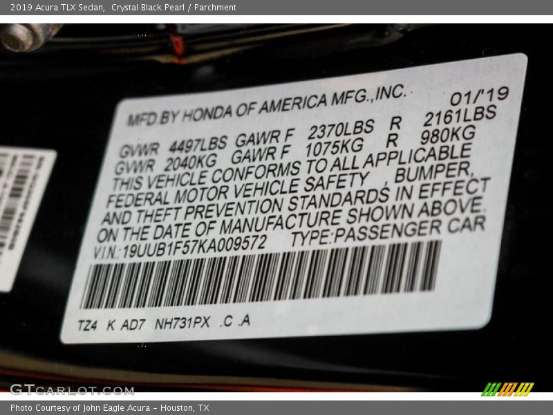 Crystal Black Pearl / Parchment 2019 Acura TLX Sedan
