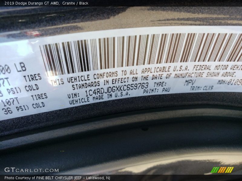 Granite / Black 2019 Dodge Durango GT AWD