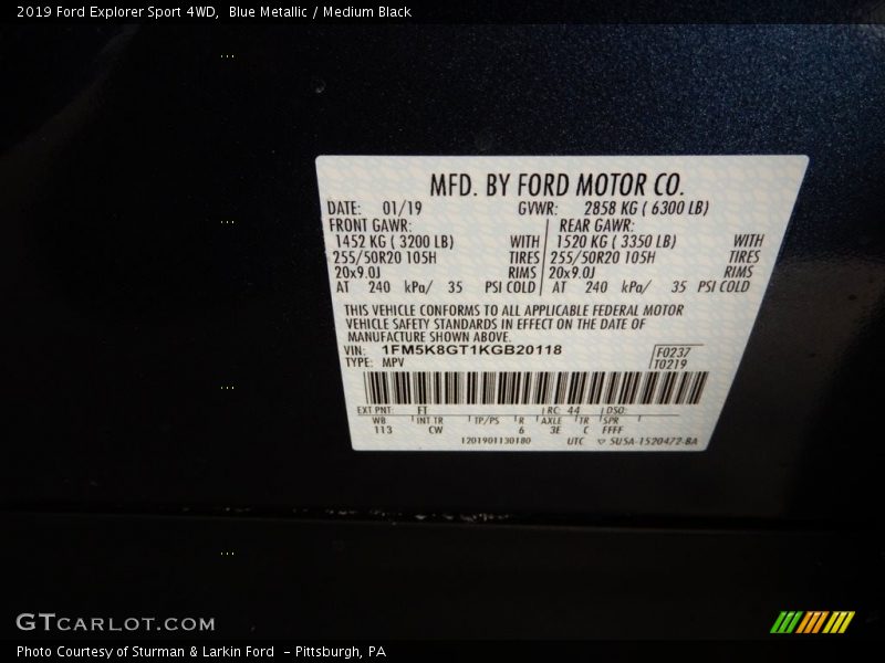 Blue Metallic / Medium Black 2019 Ford Explorer Sport 4WD