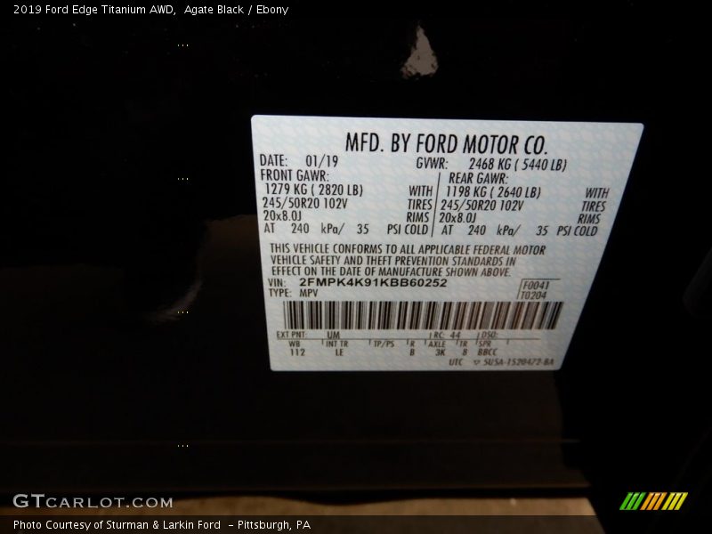 Agate Black / Ebony 2019 Ford Edge Titanium AWD