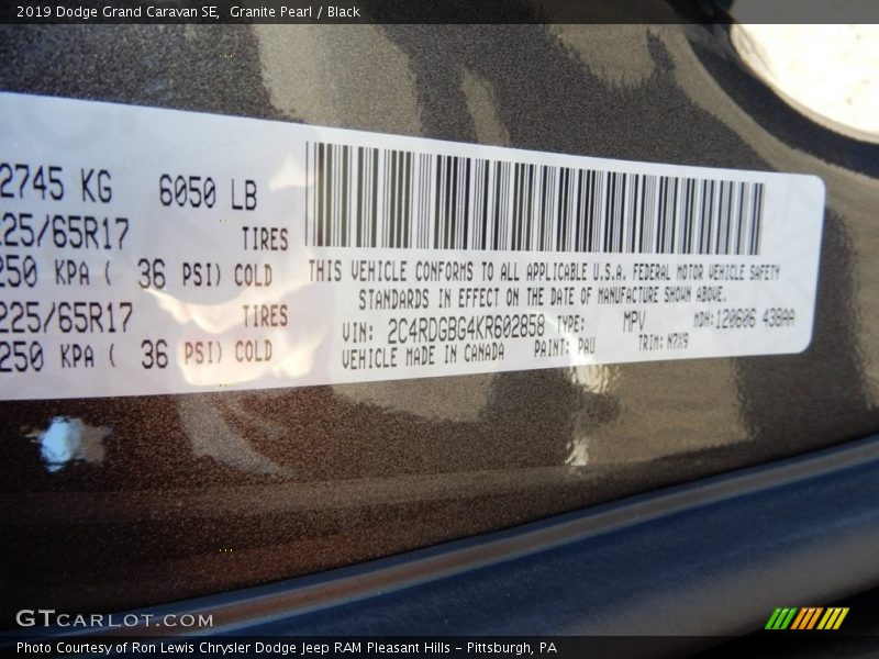 Granite Pearl / Black 2019 Dodge Grand Caravan SE