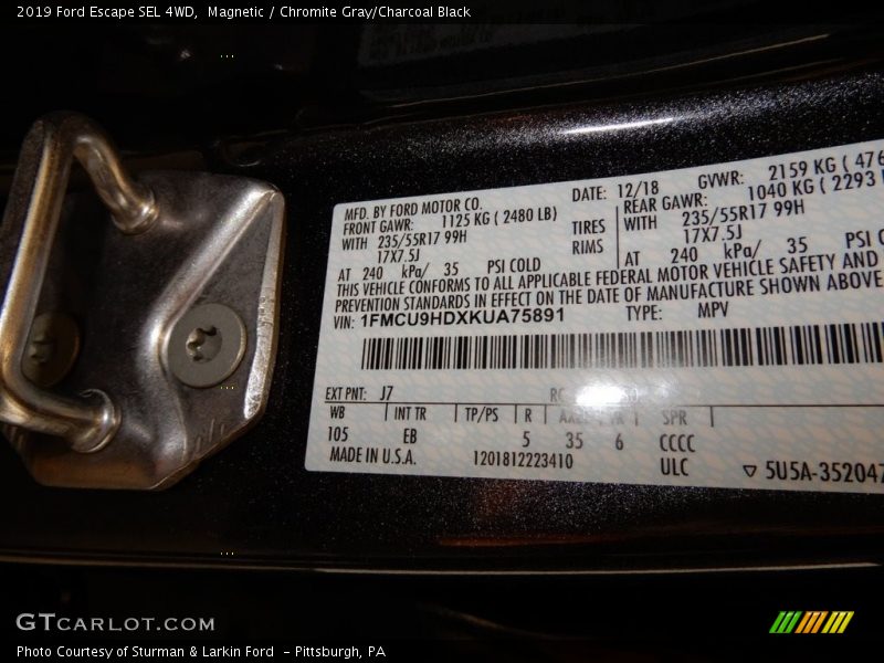 Magnetic / Chromite Gray/Charcoal Black 2019 Ford Escape SEL 4WD