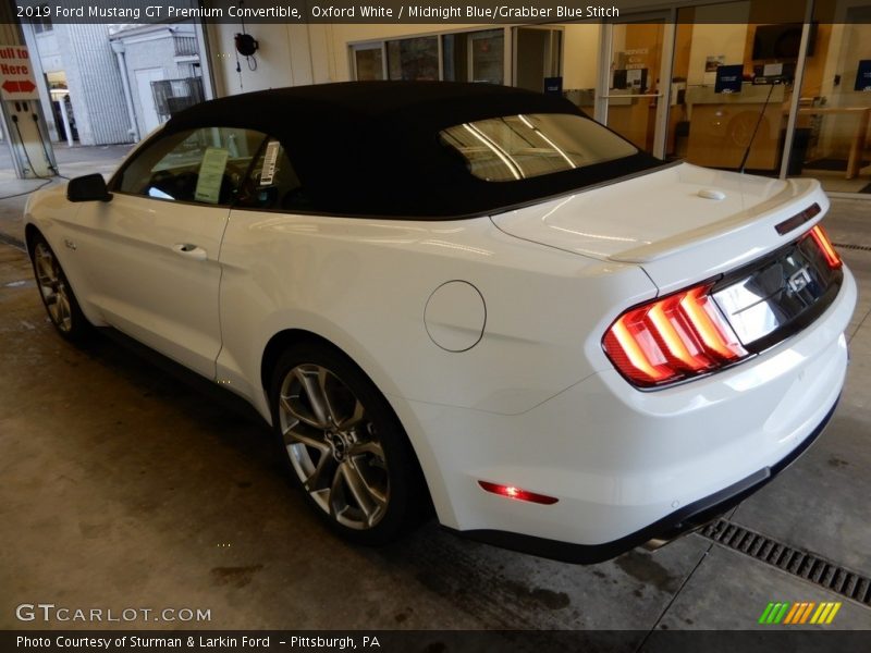 Oxford White / Midnight Blue/Grabber Blue Stitch 2019 Ford Mustang GT Premium Convertible