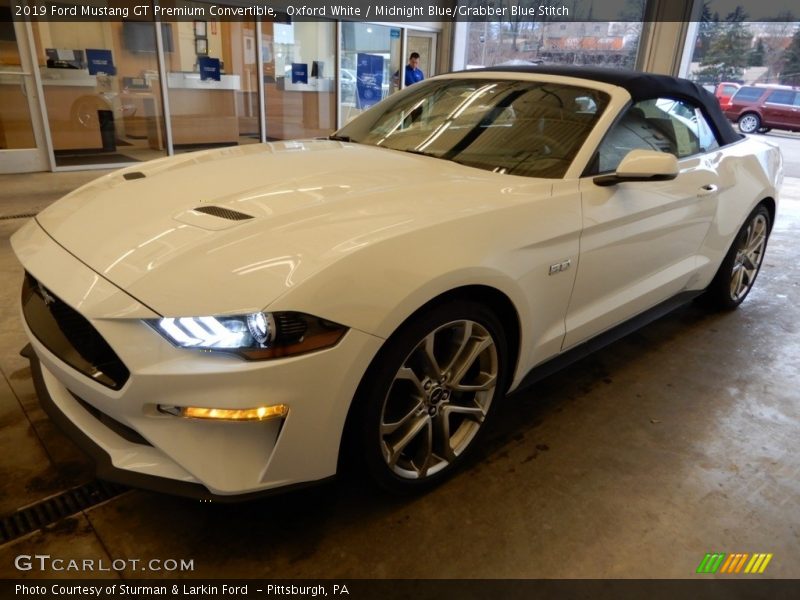 Oxford White / Midnight Blue/Grabber Blue Stitch 2019 Ford Mustang GT Premium Convertible