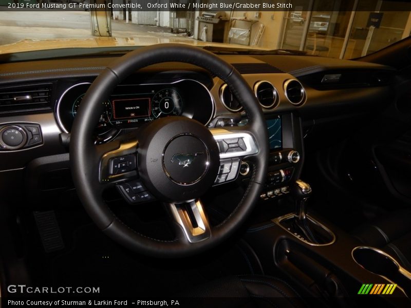 Oxford White / Midnight Blue/Grabber Blue Stitch 2019 Ford Mustang GT Premium Convertible
