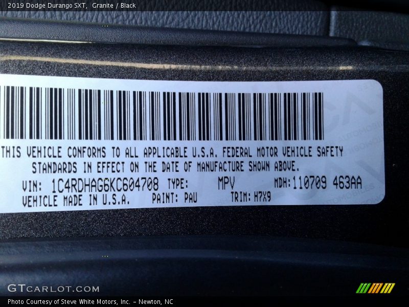 Granite / Black 2019 Dodge Durango SXT