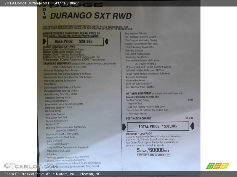 Granite / Black 2019 Dodge Durango SXT
