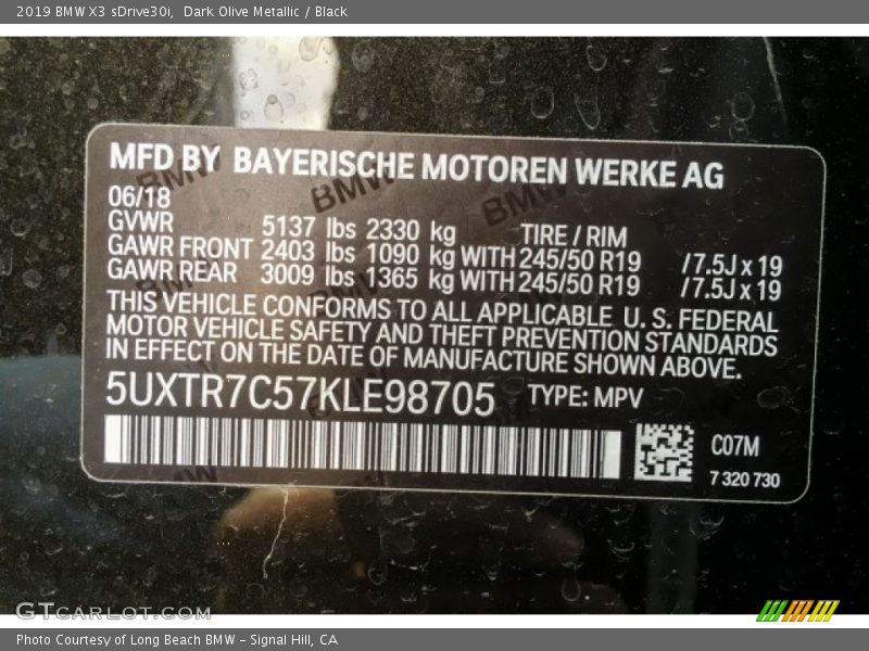 Dark Olive Metallic / Black 2019 BMW X3 sDrive30i