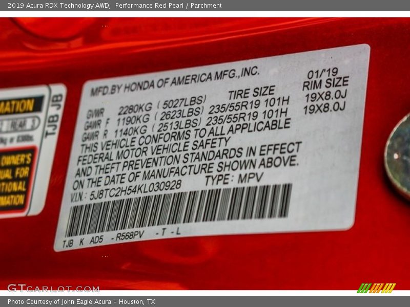 Performance Red Pearl / Parchment 2019 Acura RDX Technology AWD