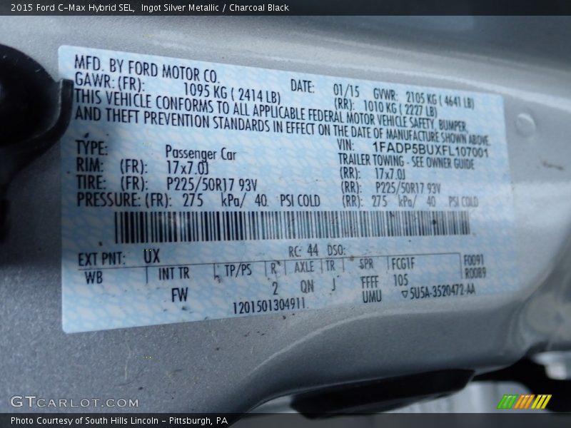 Ingot Silver Metallic / Charcoal Black 2015 Ford C-Max Hybrid SEL