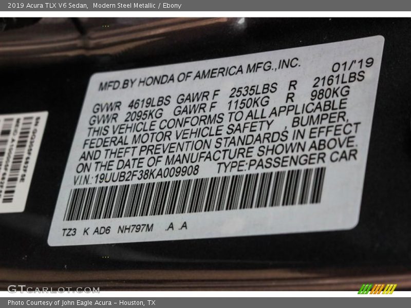 2019 TLX V6 Sedan Modern Steel Metallic Color Code NH797M