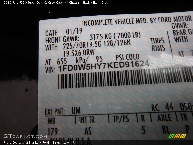 2019 F550 Super Duty XL Crew Cab 4x4 Chassis Black Color Code UM
