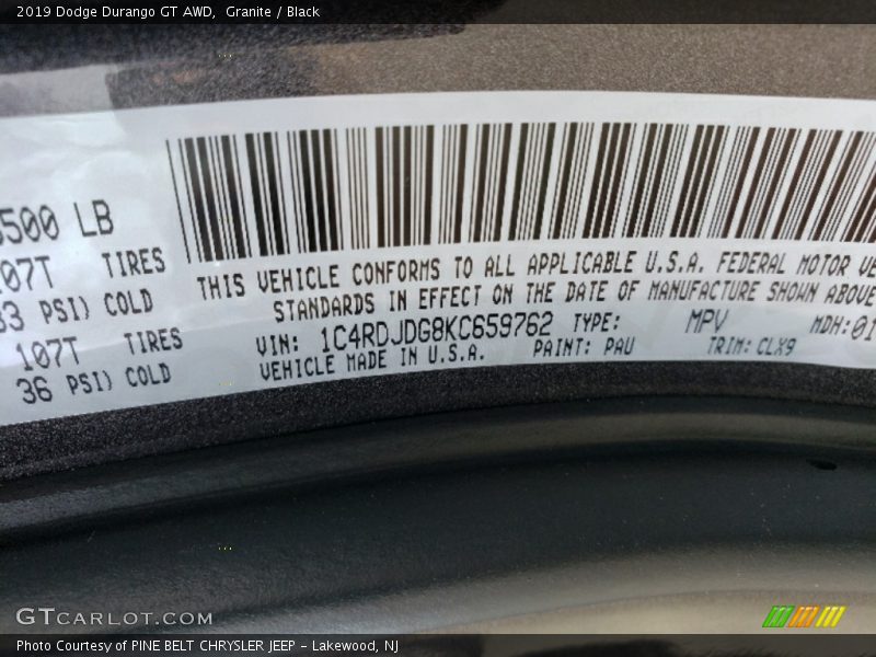 Granite / Black 2019 Dodge Durango GT AWD