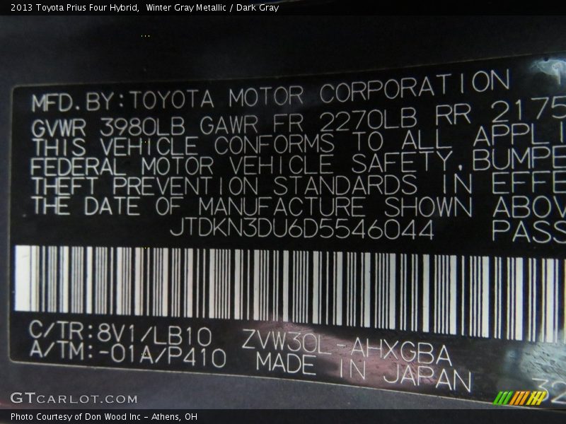 Winter Gray Metallic / Dark Gray 2013 Toyota Prius Four Hybrid