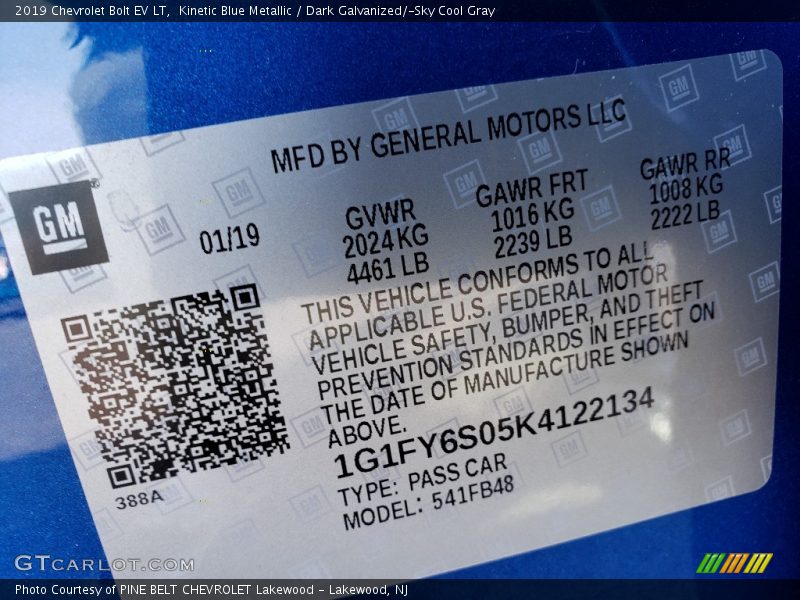 Kinetic Blue Metallic / Dark Galvanized/­Sky Cool Gray 2019 Chevrolet Bolt EV LT