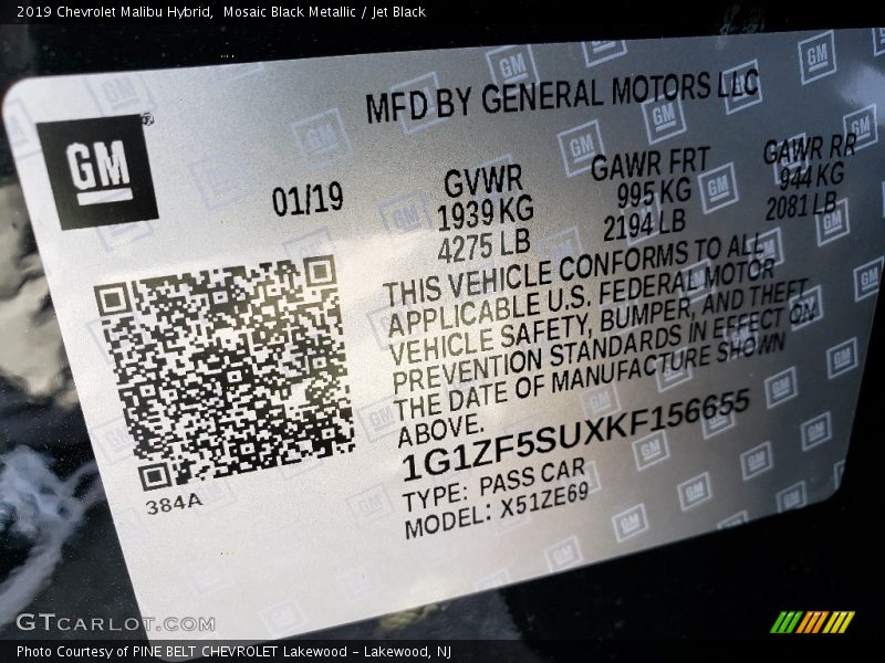 Mosaic Black Metallic / Jet Black 2019 Chevrolet Malibu Hybrid