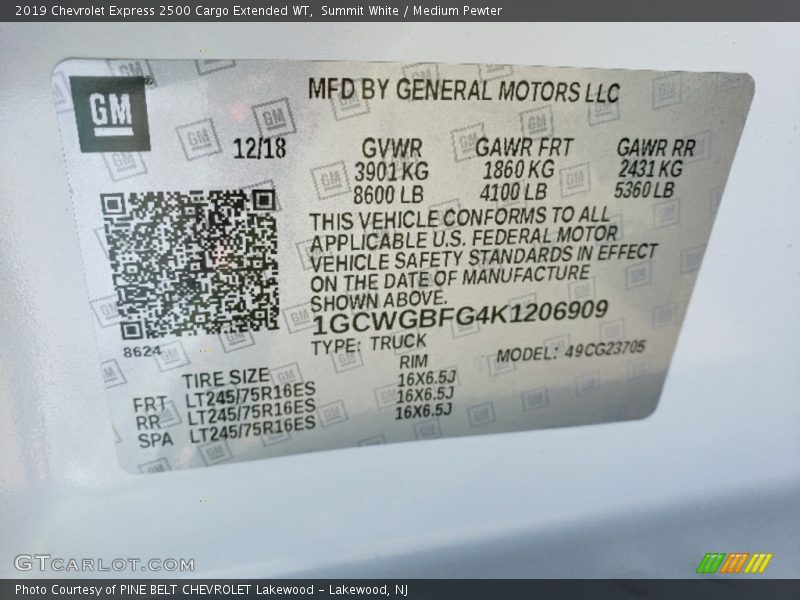 Summit White / Medium Pewter 2019 Chevrolet Express 2500 Cargo Extended WT