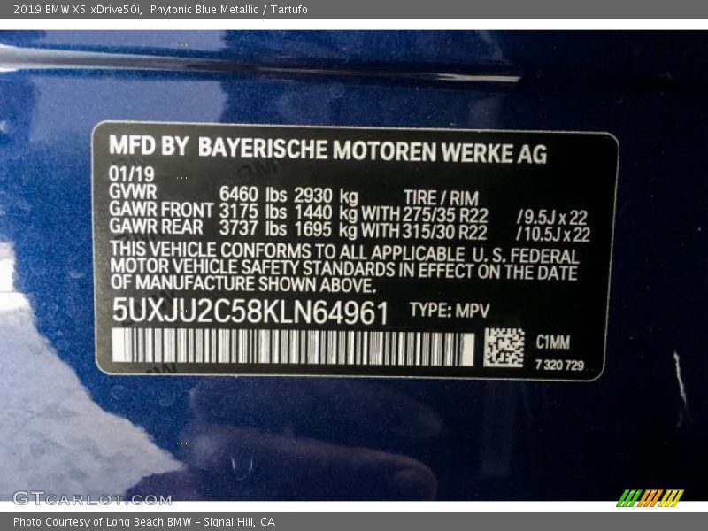 2019 X5 xDrive50i Phytonic Blue Metallic Color Code C1M