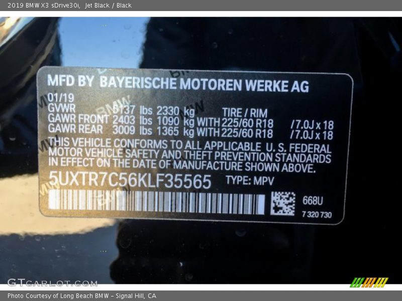 Jet Black / Black 2019 BMW X3 sDrive30i