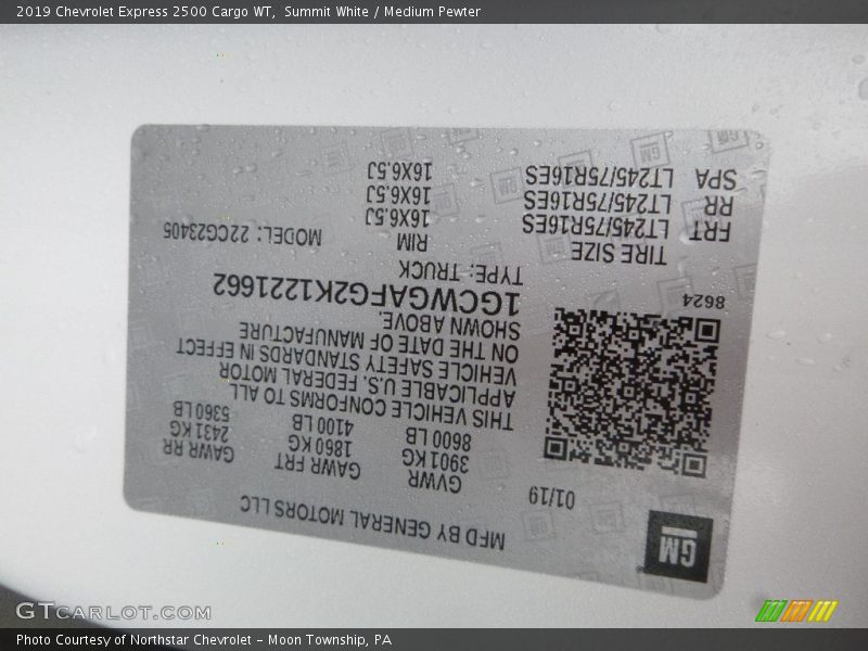 Summit White / Medium Pewter 2019 Chevrolet Express 2500 Cargo WT