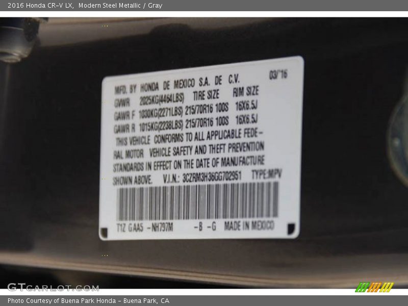 Modern Steel Metallic / Gray 2016 Honda CR-V LX